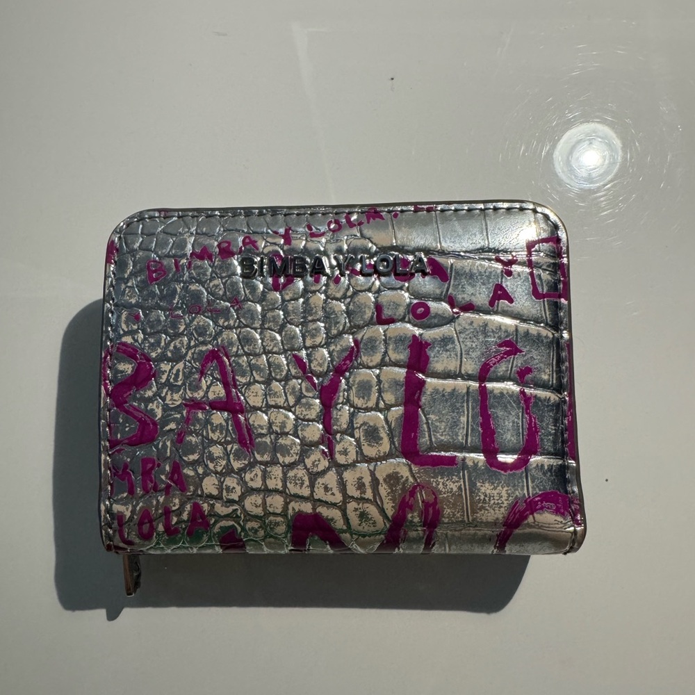 Bimba Y Lola Silver Wallet with Pink Accents